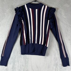 Halogen Navy Burgundy Ruffle Sleeve Sweater Size Medium